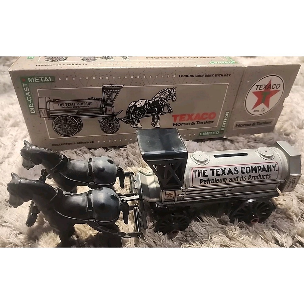 Texaco Horse Tanker Limited Edition Die Cast Metal Locking Bank In Box 1991 NEW
